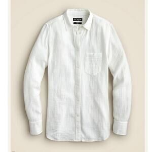 J. Crew Double Gauze Button Front Shirt Size 12 White Classic Fit 100%Cotton